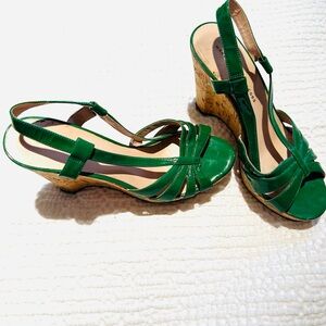Marc by Marc Jacobs Green Patent Leather Cork Wedge Sandals Sz 8